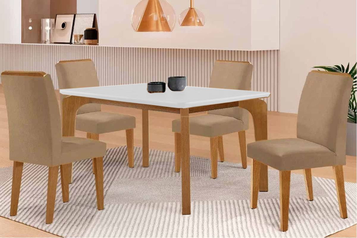 Sala Jantar Mesa Londrina Tampo c/ Vidro Curvo 120cm 4 Cadeiras Dakota Madeira - Rufato