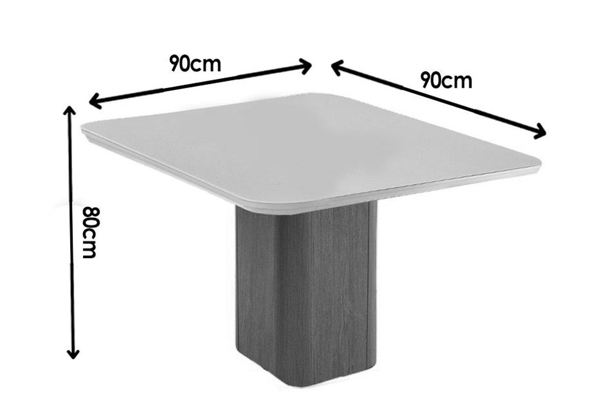 Sala Jantar Mesa Maldivas Tampo c/ Vidro Curvo 90cm+4 Cadeiras Dakota Madeira - Rufato