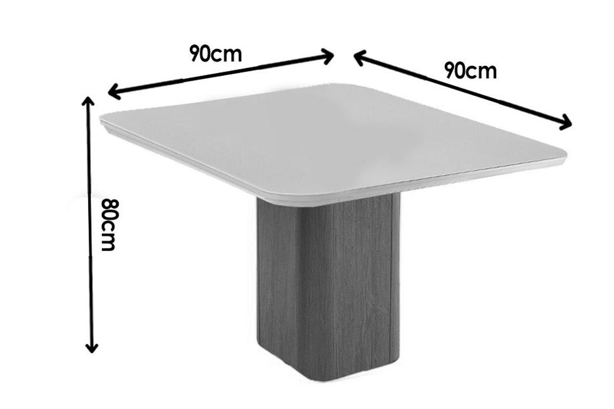 Sala Jantar Mesa Maldivas Tampo c/ Vidro Curvo 90cm+4 Cadeiras Maldivas Madeira - Rufato