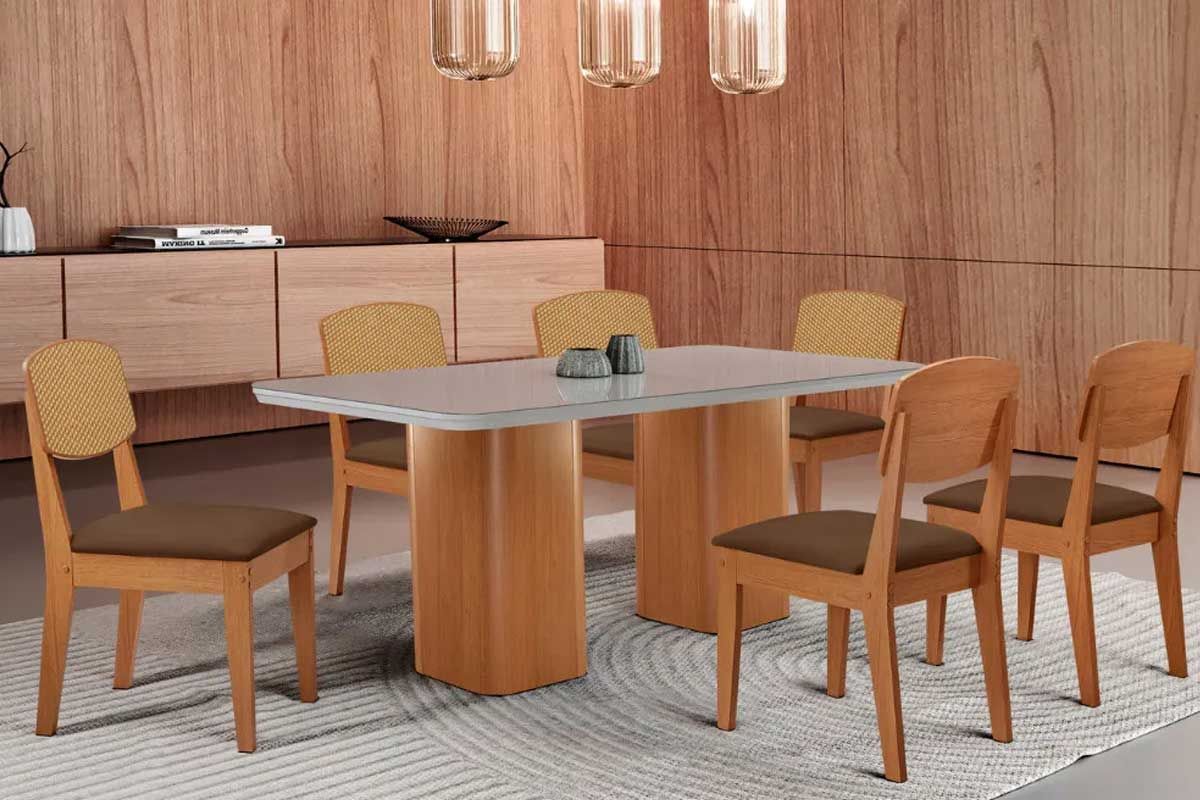 Sala Jantar Mesa Maldivas Curvo 180cm + 6 Cadeiras Havana - Rufato