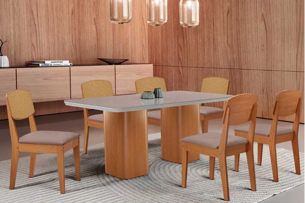 Sala Jantar Mesa Maldivas Curvo 180cm + 6 Cadeiras Havana - Rufato