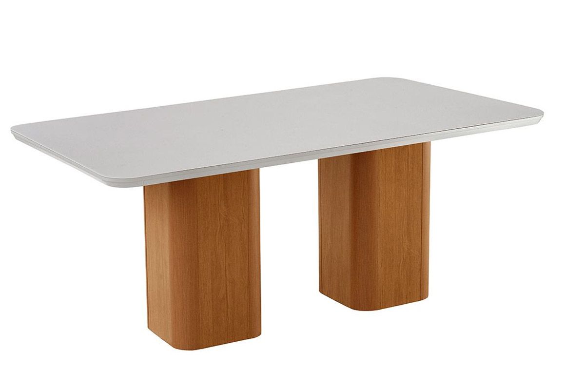 Sala Jantar Mesa Maldivas Tampo c/ Vidro Curvo 180cm+6 Cadeiras Pietá Madeira - Rufato