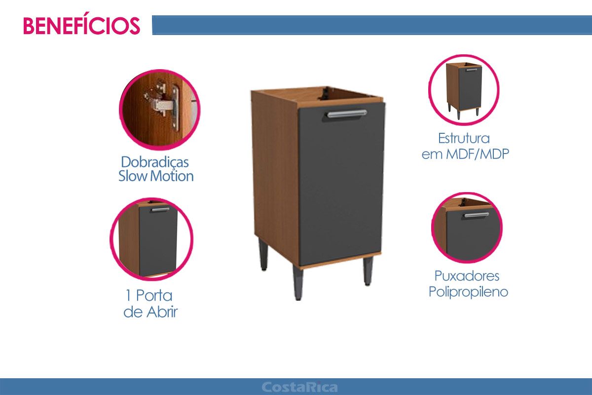 Balcão Cozinha Kappesberg Linna T720 c/1 Porta s/ Tampo 40cm