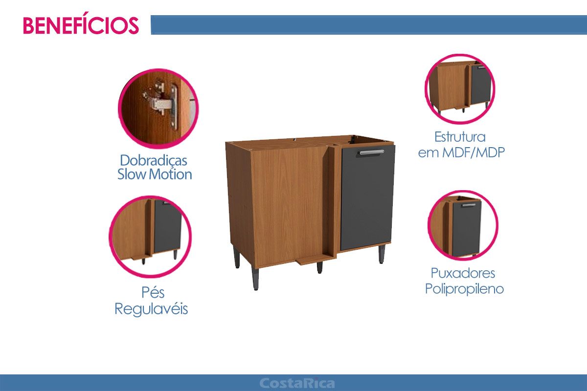 Balcão Cozinha Kappesberg Linna T723 Canto Reto c/1 Porta s/Tampo 98cm Balcão Cozinha Kappesberg Linna T723 Canto Reto c/1 Porta s/Tampo 98cm