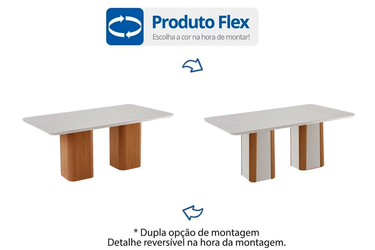 Sala Jantar Mesa Maldivas Tampo c/ Vidro Curvo 180cm+6 Cadeiras Dafne Madeira - Rufato