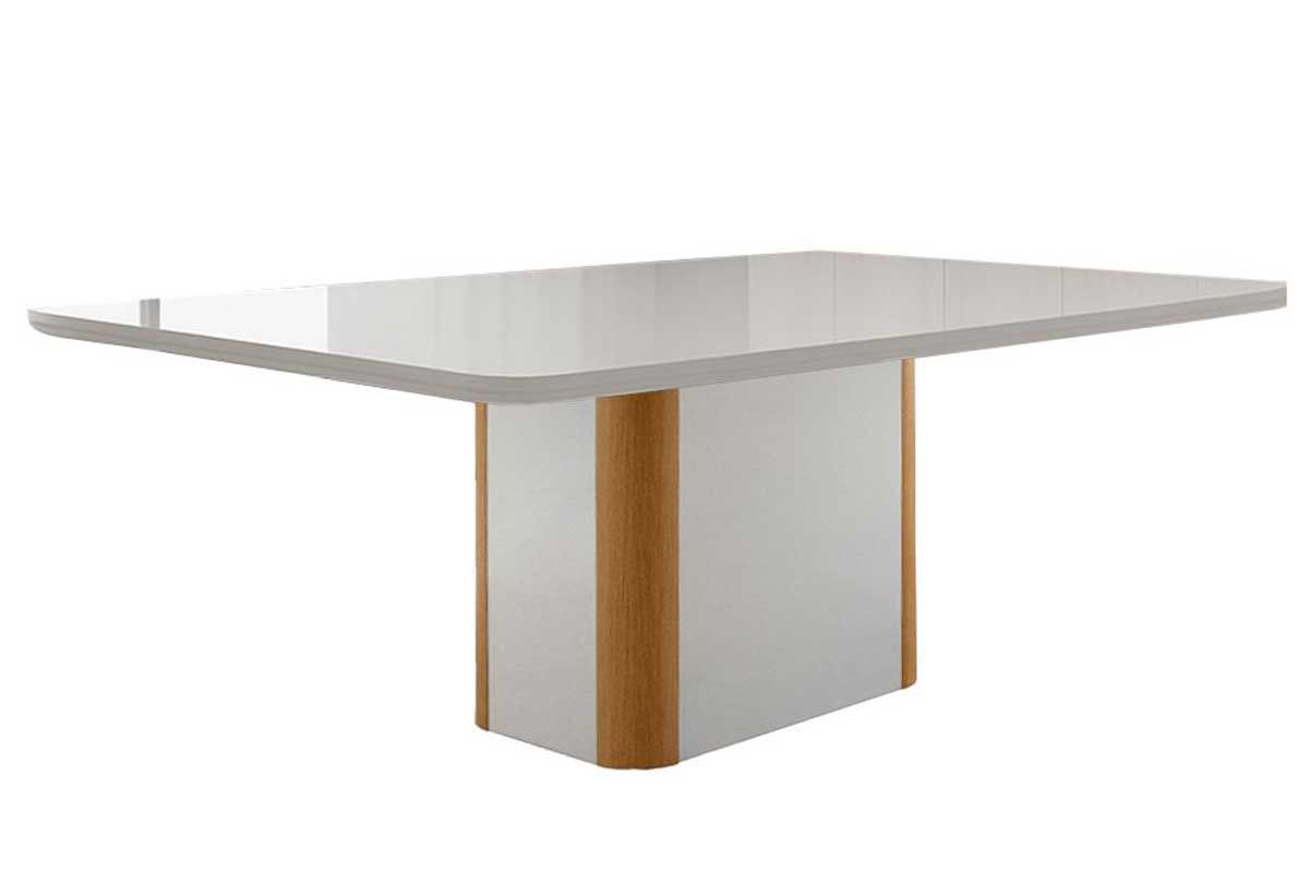 Sala Jantar Mesa Pietá c/ Tampo Madeirado c/ Vidro Canto Curvo 180x90cm e 6 Cadeiras Maldivas - Rufato