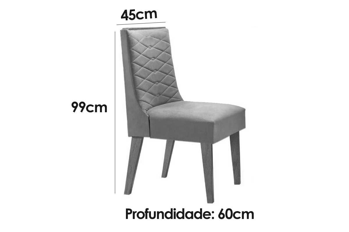 Sala Jantar Mesa Pilar c/ Tampo Madeirado c/ Vidro Canto Curvo 180x90cm e 6 Cadeiras Dafne - Rufato