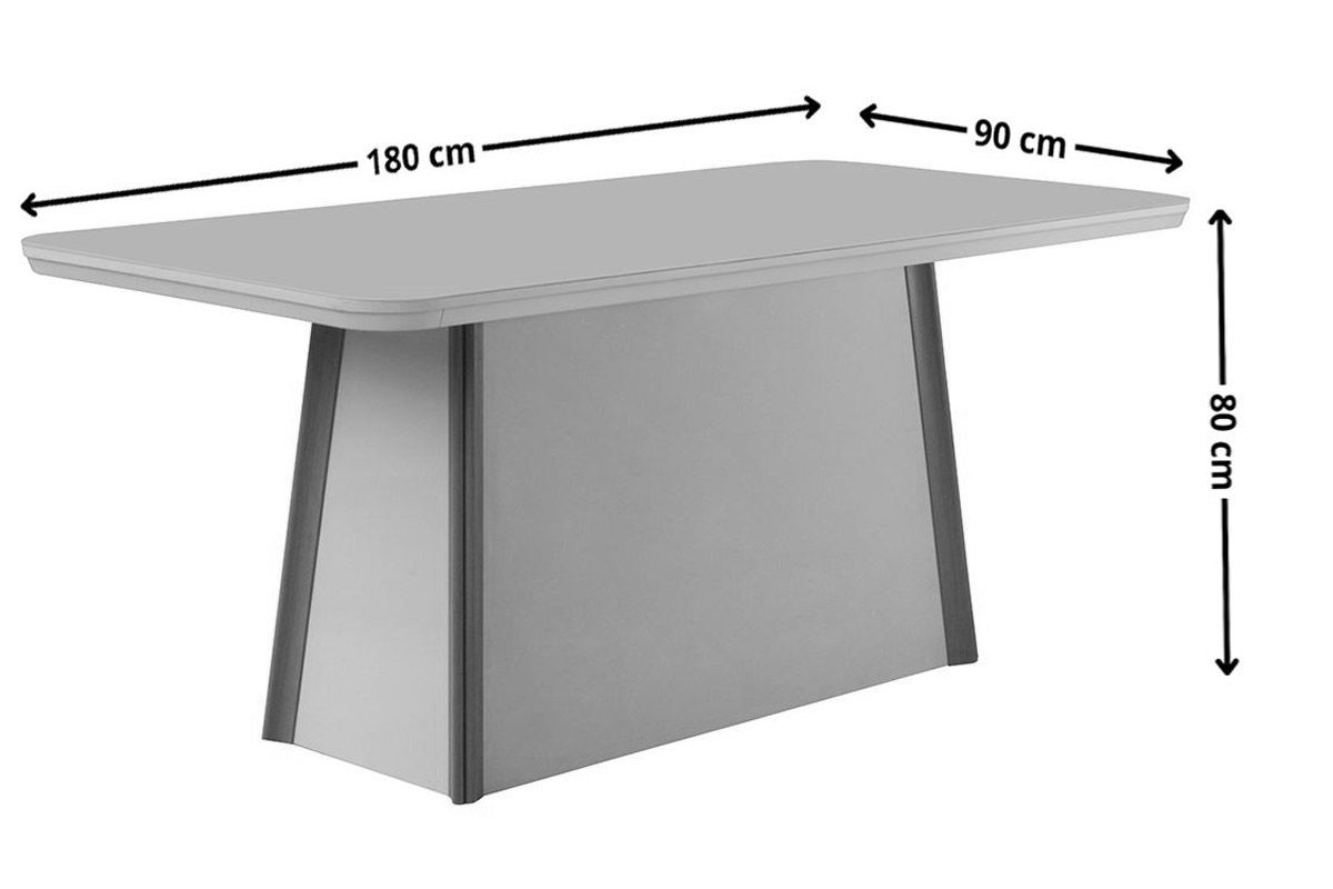 Sala Jantar Mesa Tilia c/ Tampo Madeirado c/ Vidro Canto Curvo 180x90cm e 6 Cadeiras Maldivas - Rufato