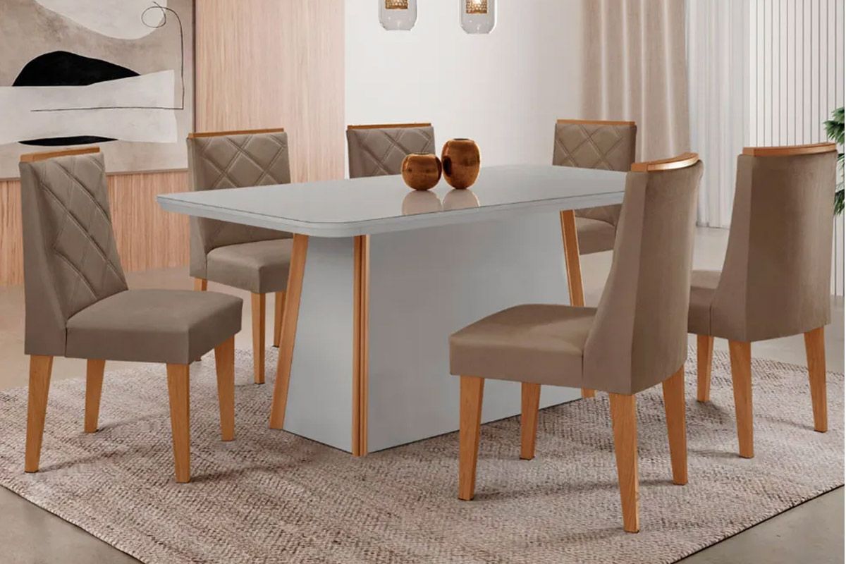 Sala Jantar Mesa Tilia Curvo 180cm + 6 Cadeiras Pietá - Rufato