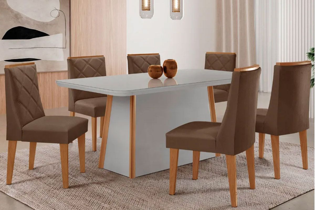 Sala Jantar Mesa Tilia Curvo 180cm + 6 Cadeiras Pietá - Rufato