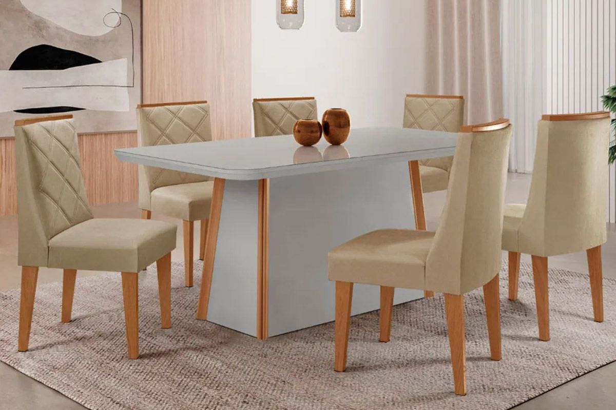 Sala Jantar Mesa Tilia Curvo 180cm + 6 Cadeiras Pietá - Rufato