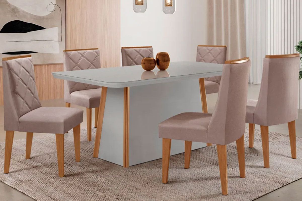 Sala Jantar Mesa Tilia Curvo 180cm + 6 Cadeiras Pietá - Rufato
