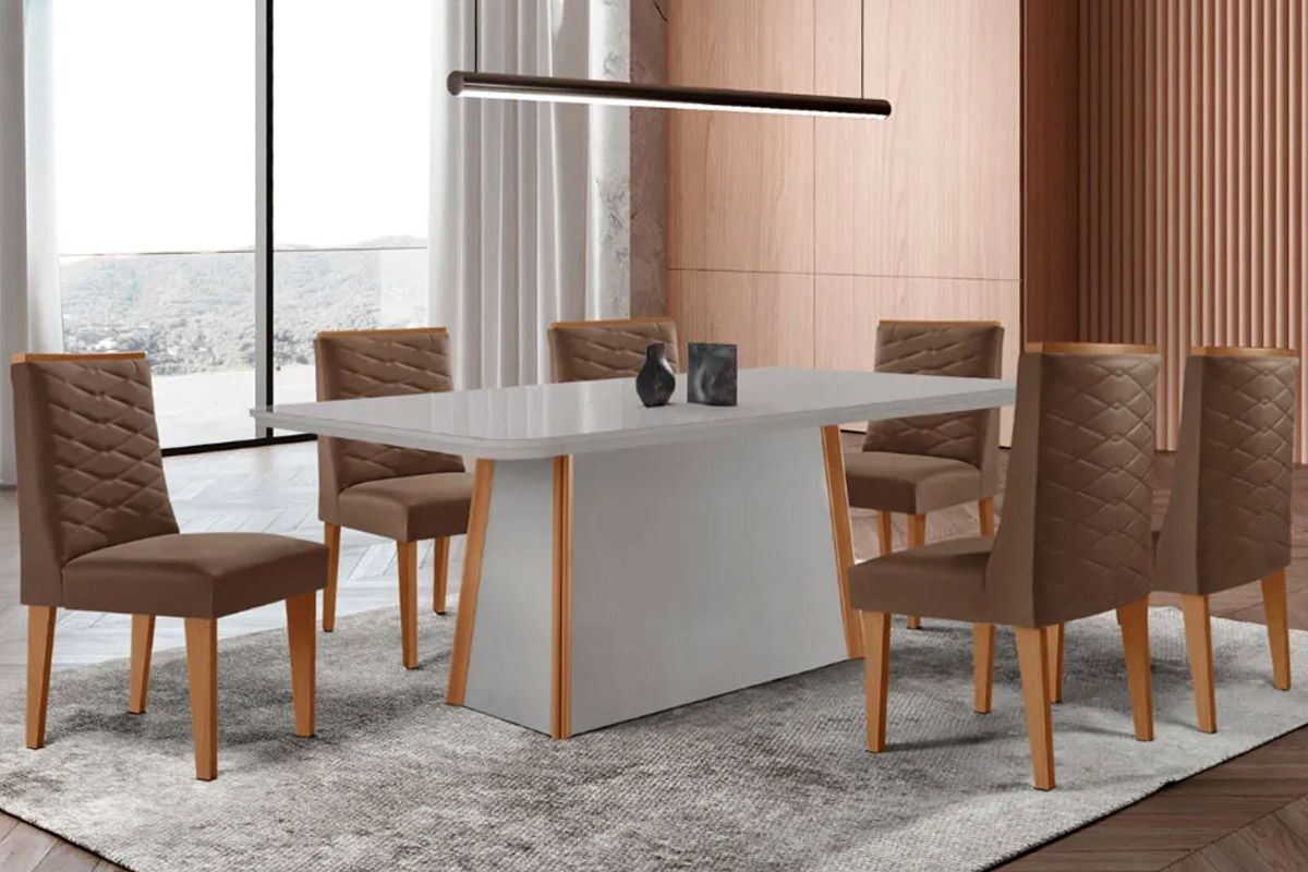 Sala Jantar Mesa Tilia Curvo 180cm + 6 Cadeiras Dafne - Rufato