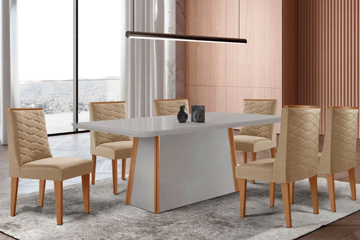 Sala Jantar Mesa Tilia Curvo 180cm + 6 Cadeiras Dafne - Rufato