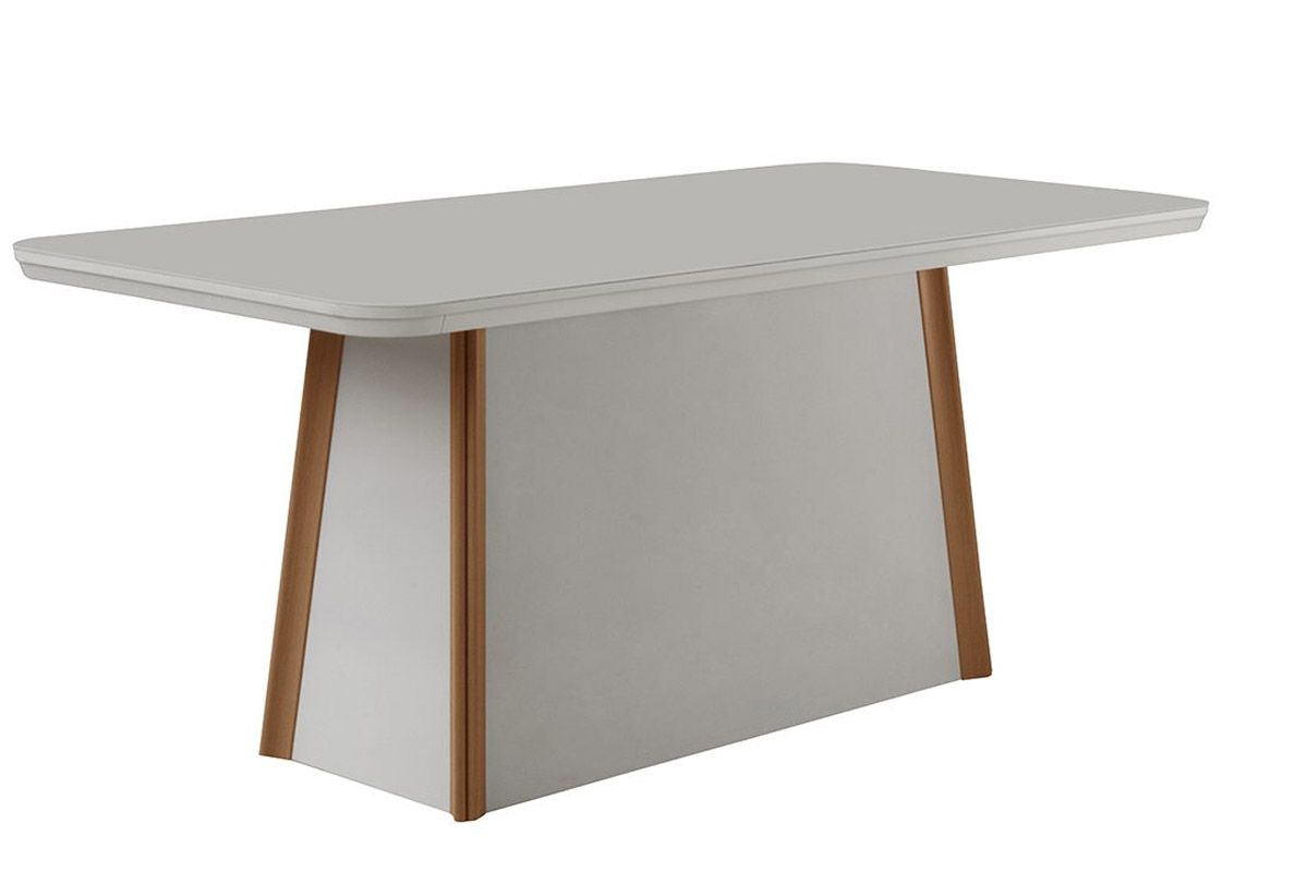 Sala Jantar Mesa Tilia c/ Tampo Madeirado c/ Vidro Canto Curvo 120x80cm e 4 Cadeiras Dafne - Rufato