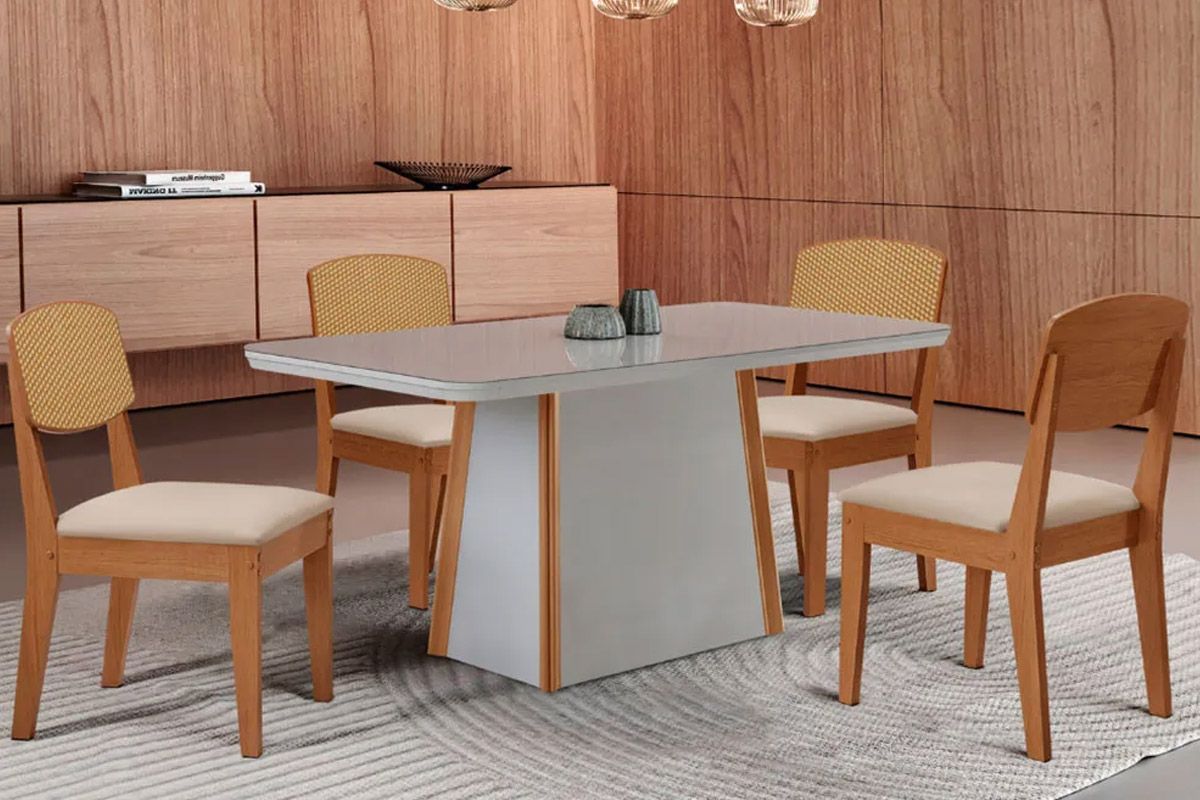 Sala Jantar Mesa Tilia Curvo 120cm + 4 Cadeiras Havana - Rufato