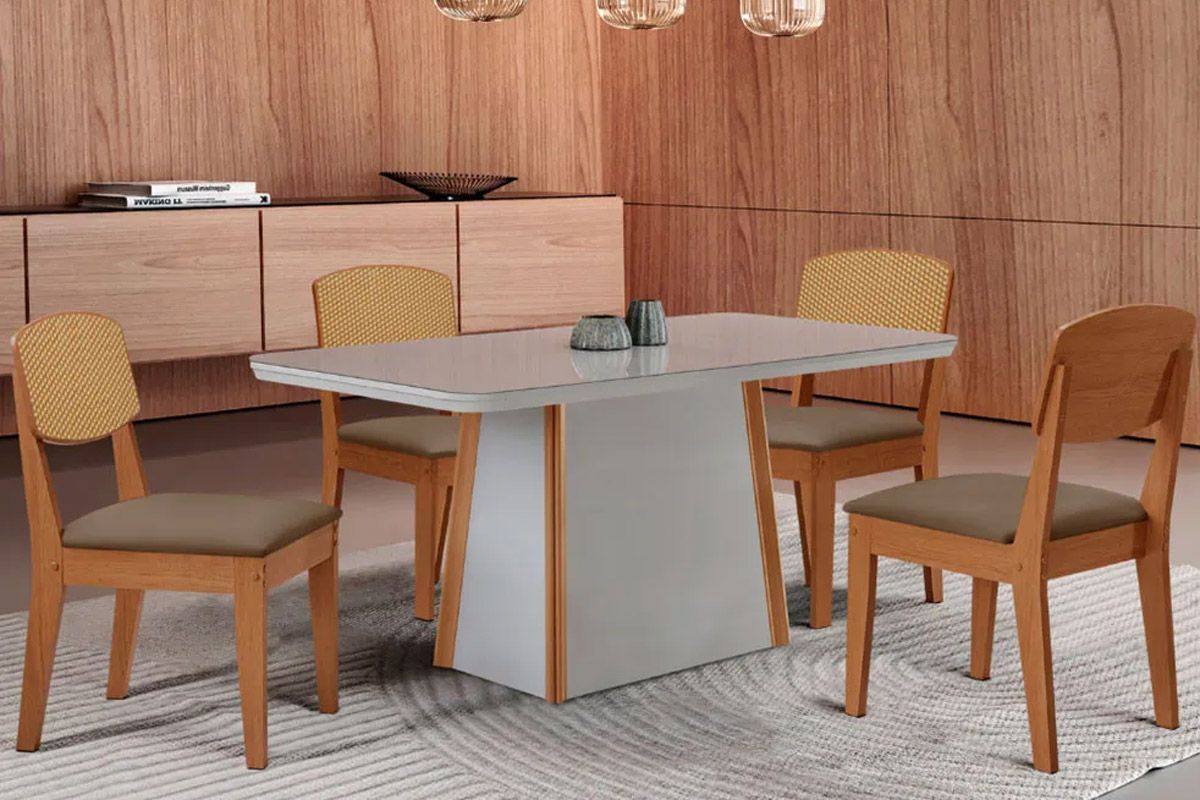 Sala Jantar Mesa Tilia Curvo 120cm + 4 Cadeiras Havana - Rufato