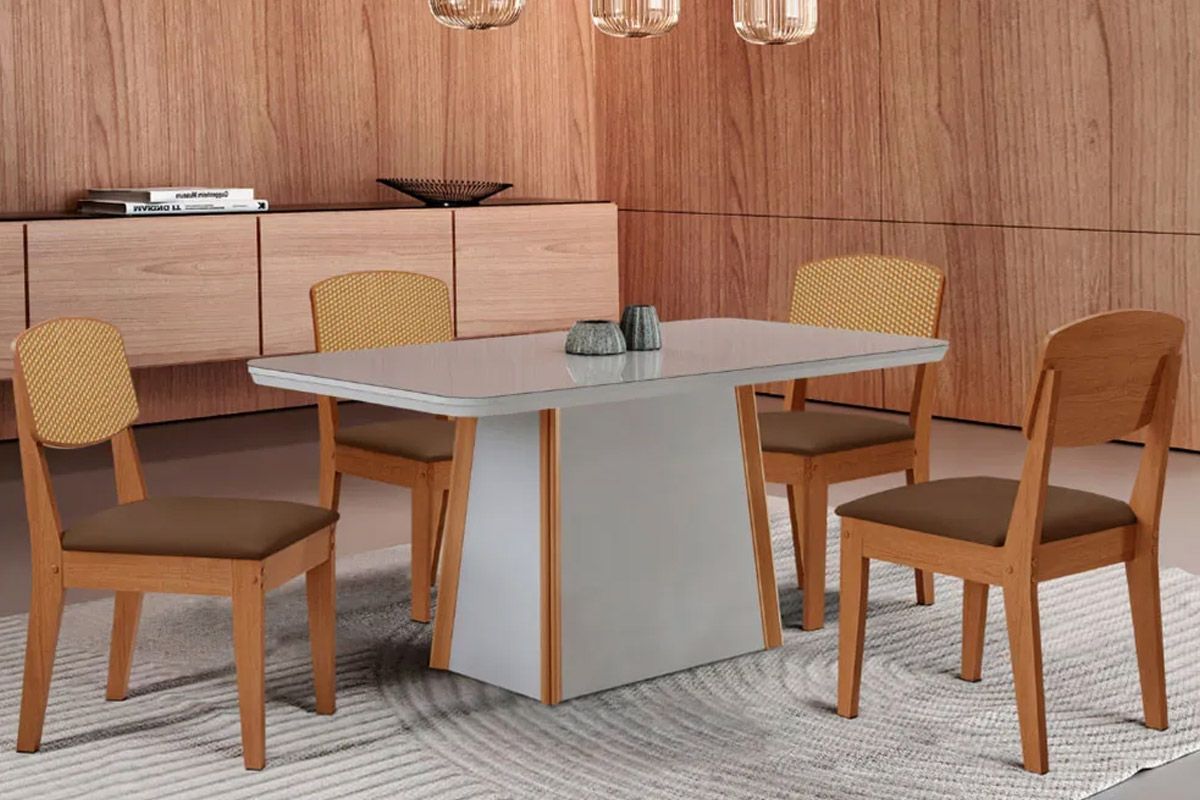 Sala Jantar Mesa Tilia Curvo 120cm + 4 Cadeiras Havana - Rufato