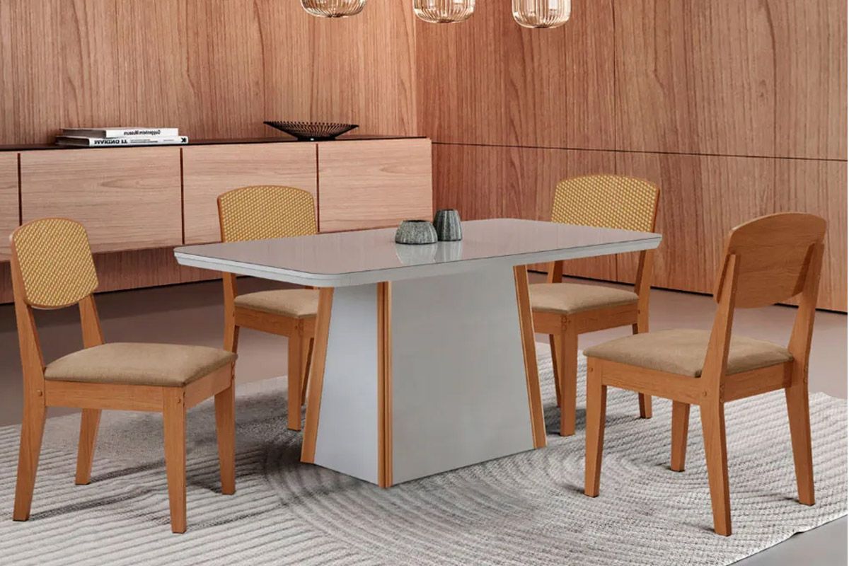 Sala Jantar Mesa Tilia Curvo 120cm + 4 Cadeiras Havana - Rufato