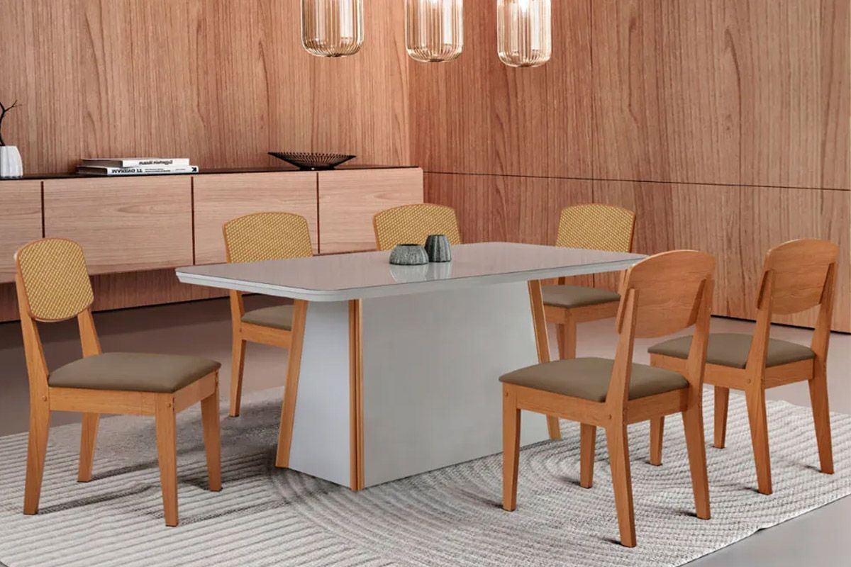 Sala Jantar Mesa Tilia Curvo 180cm + 6 Cadeiras Havana - Rufato