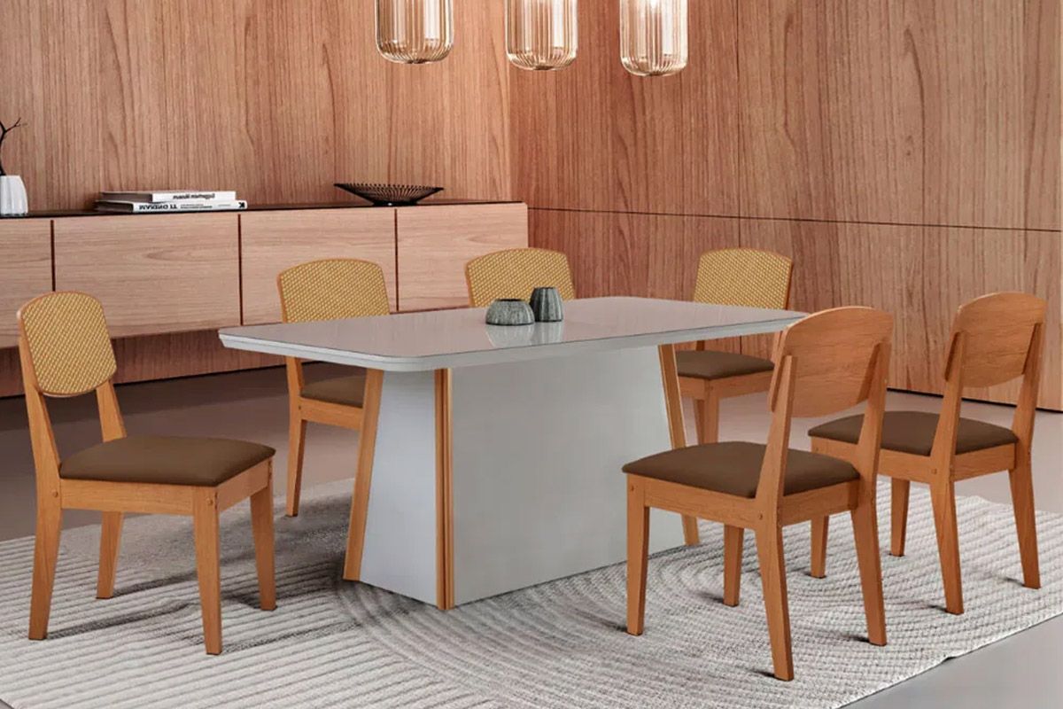 Sala Jantar Mesa Tilia Curvo 180cm + 6 Cadeiras Havana - Rufato