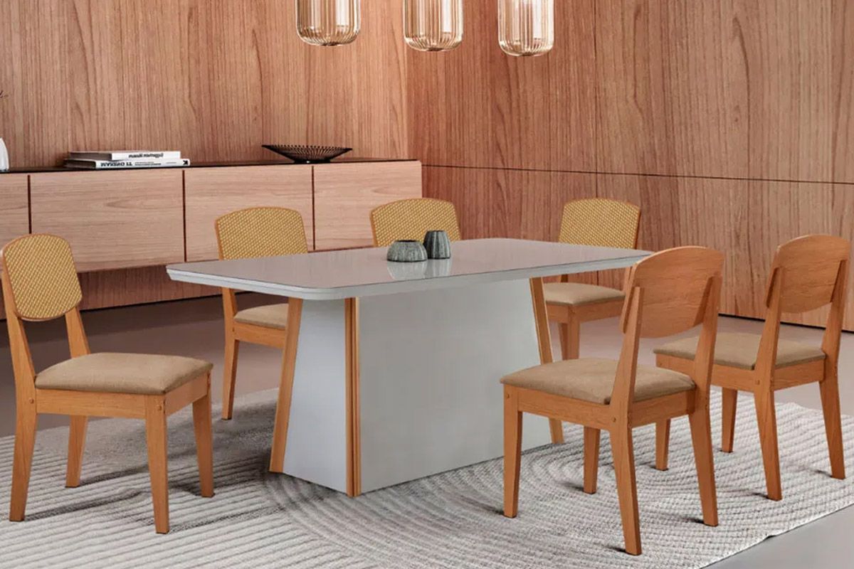 Sala Jantar Mesa Tilia Curvo 180cm + 6 Cadeiras Havana - Rufato