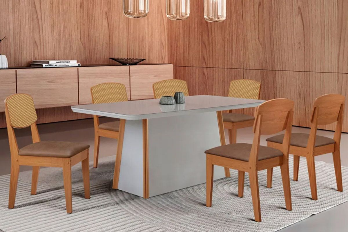 Sala Jantar Mesa Tilia Curvo 180cm + 6 Cadeiras Havana - Rufato