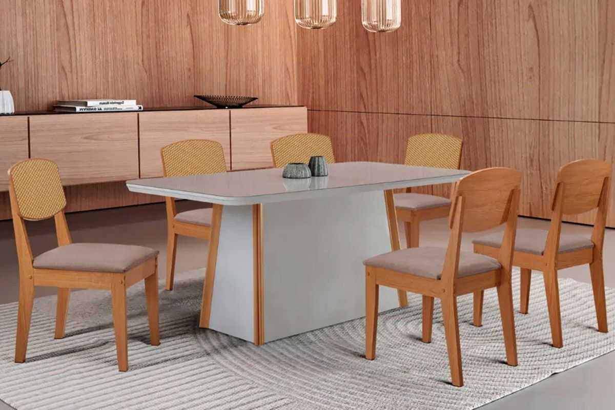 Sala Jantar Mesa Tilia Curvo 180cm + 6 Cadeiras Havana - Rufato