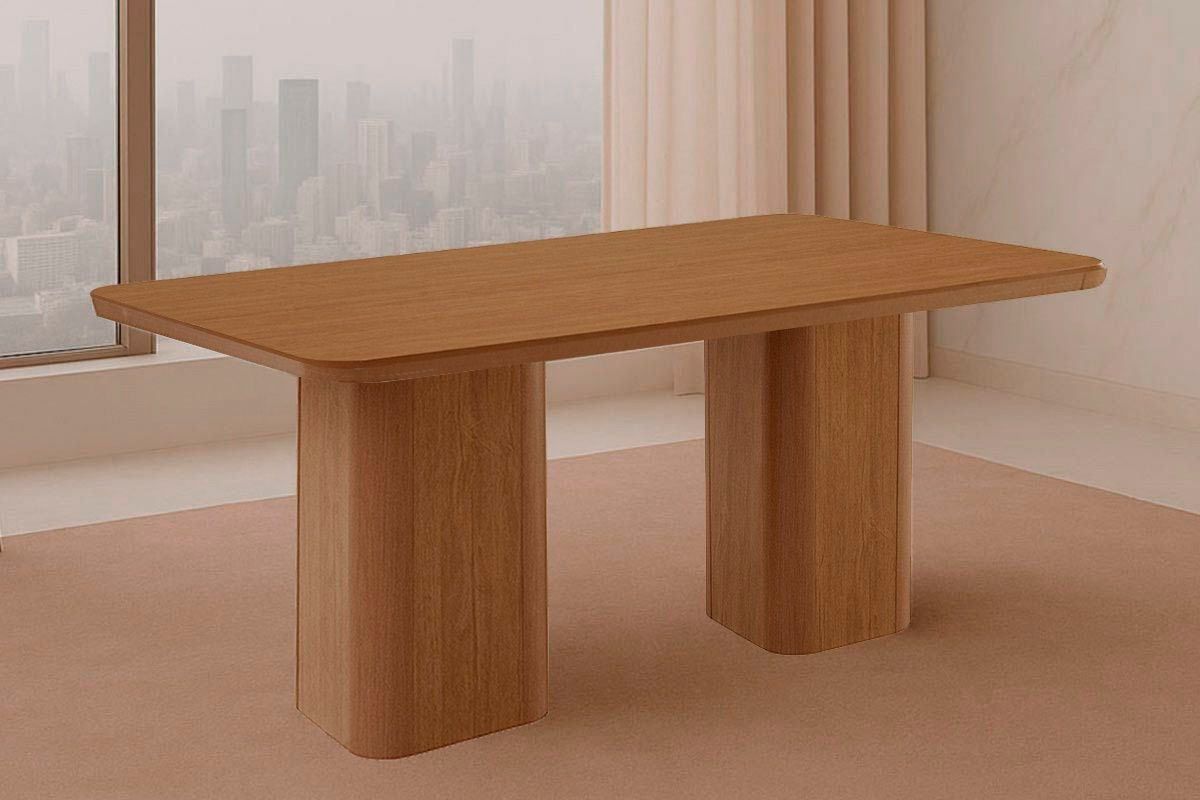 Sala Jantar Mesa Maldivas Tampo Curvo 180cm+6 Cadeiras Dakota Madeira - Rufato