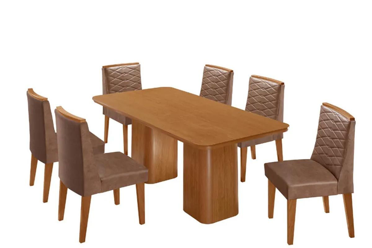 Sala Jantar Mesa Maldivas Tampo Curvo 180cm+6 Cadeiras Maldivas Madeira - Rufato