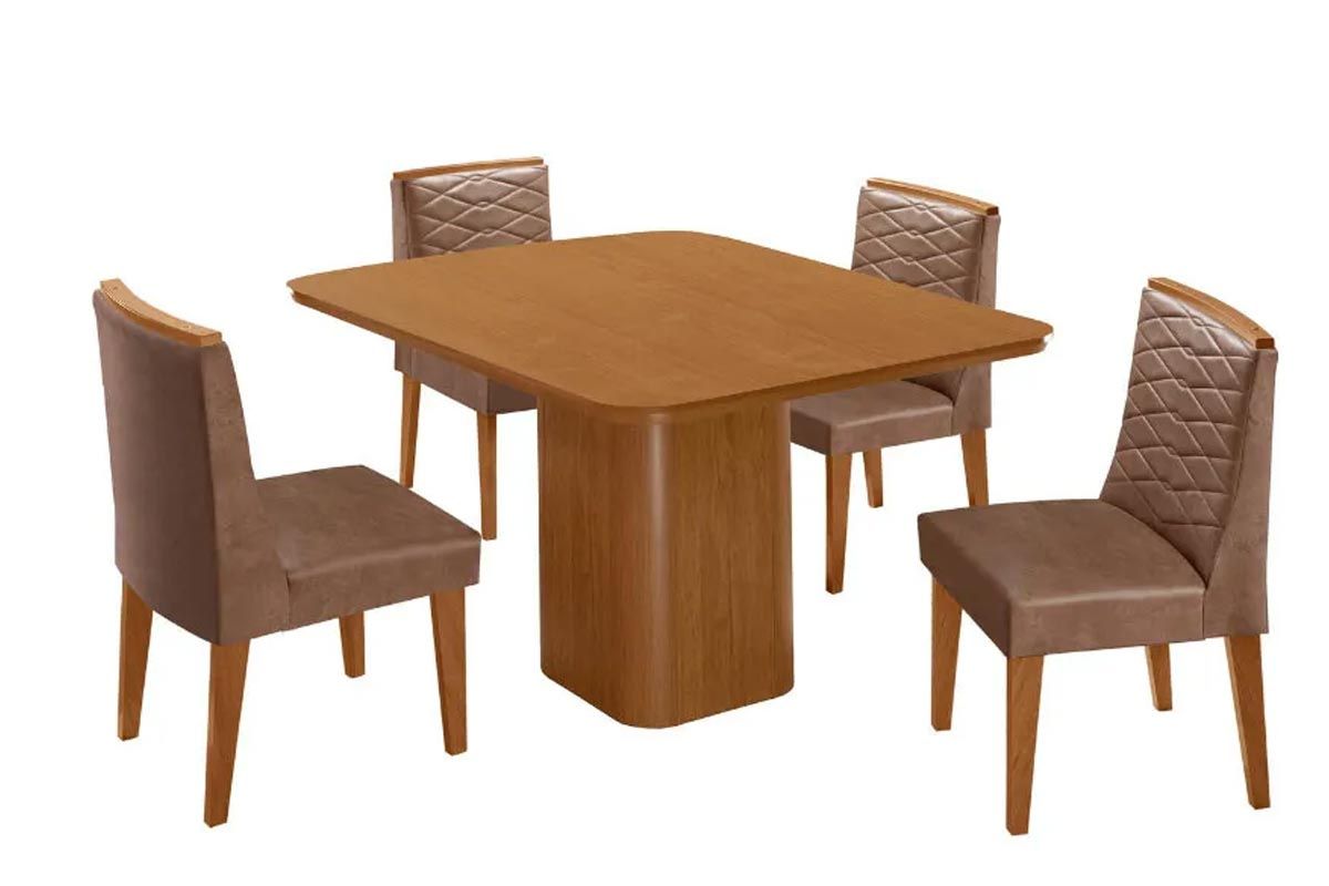 Sala Jantar Mesa Maldivas Tampo Curvo 90cm+4 Cadeiras Maldivas Madeira - Rufato