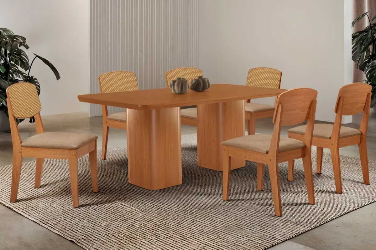 Sala Jantar Mesa Maldivas Curvo 180cm + 6 Cadeiras Havana - Rufato