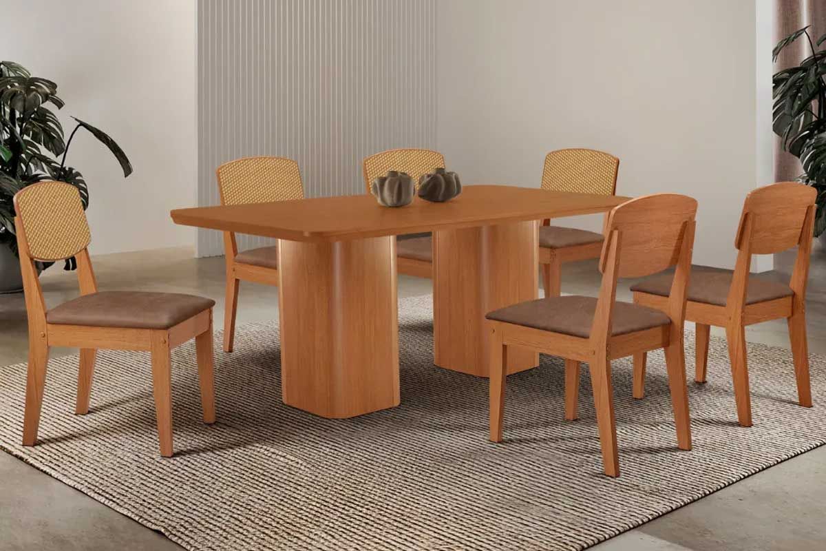 Sala Jantar Mesa Maldivas Curvo 180cm + 6 Cadeiras Havana - Rufato