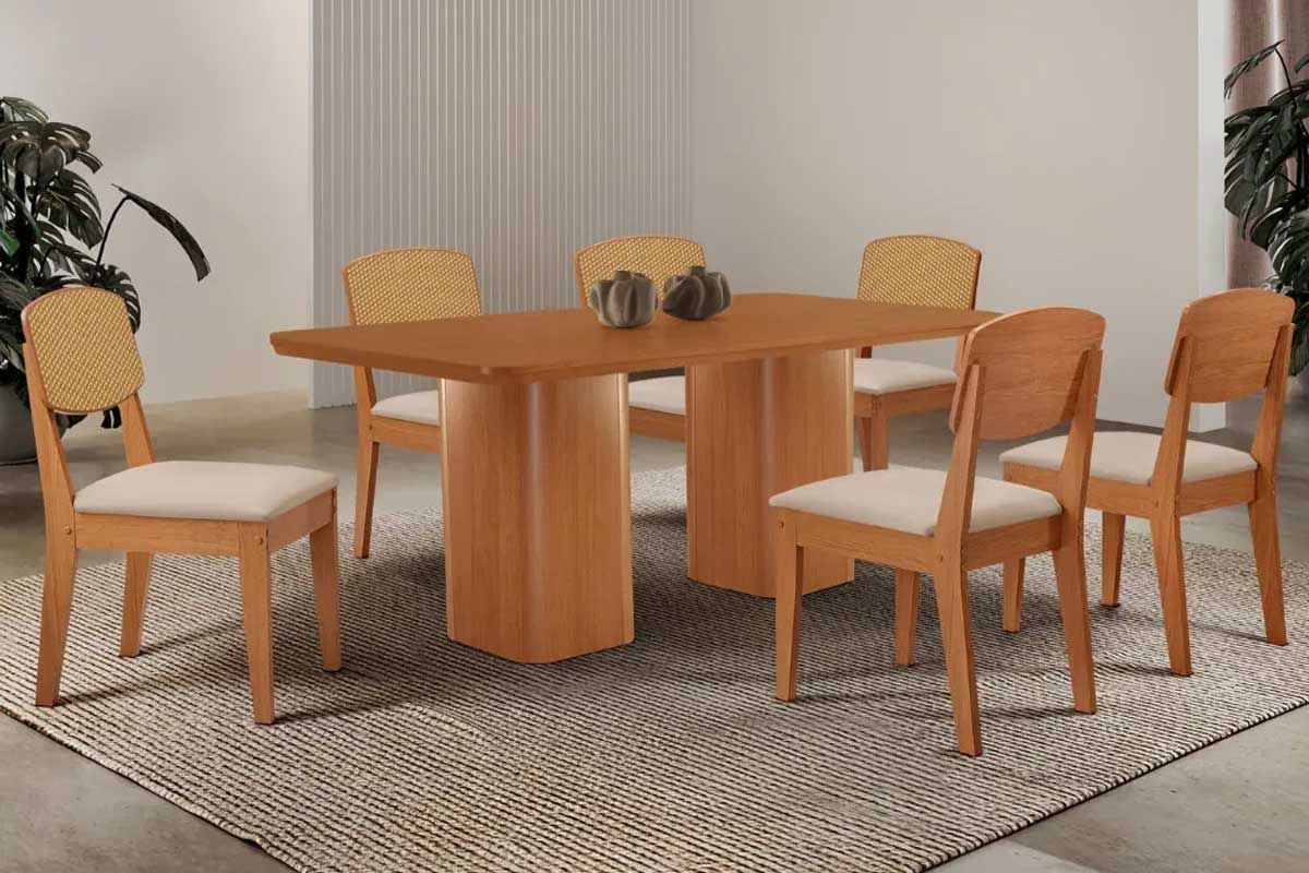 Sala Jantar Mesa Maldivas Curvo 180cm + 6 Cadeiras Havana - Rufato