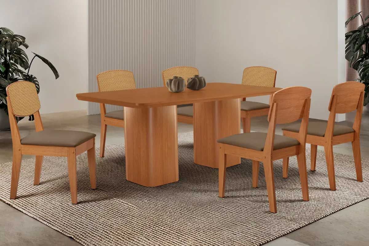 Sala Jantar Mesa Maldivas Curvo 180cm + 6 Cadeiras Havana - Rufato