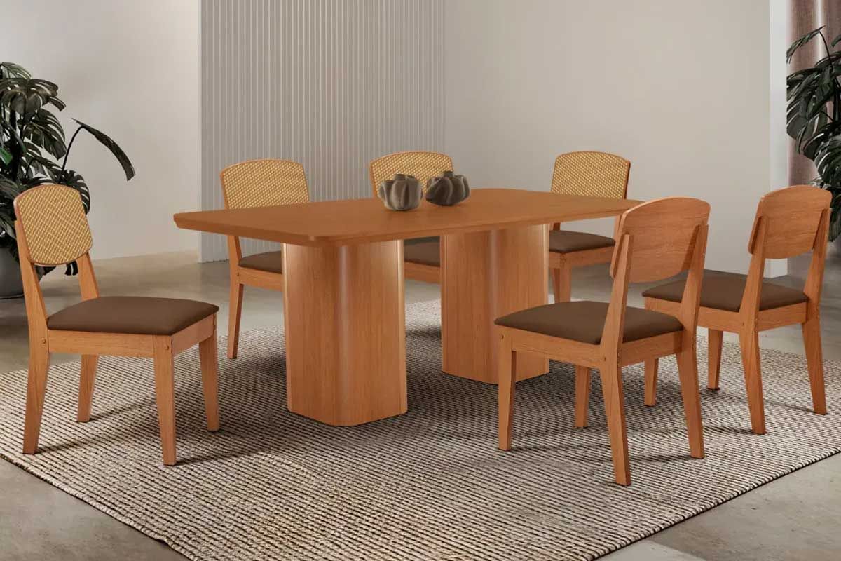 Sala Jantar Mesa Maldivas Curvo 180cm + 6 Cadeiras Havana - Rufato