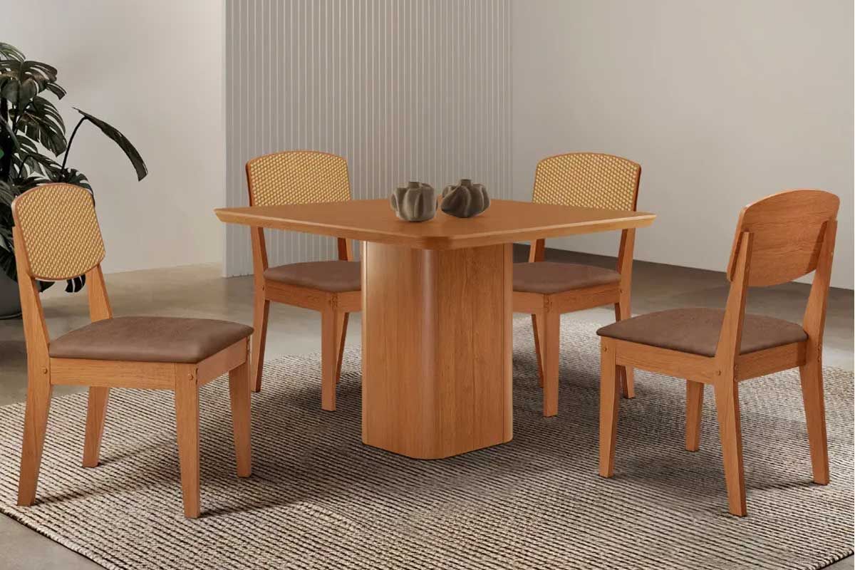 Sala Jantar Mesa Maldivas Curvo 90cm + 4 Cadeiras Havana - Rufato