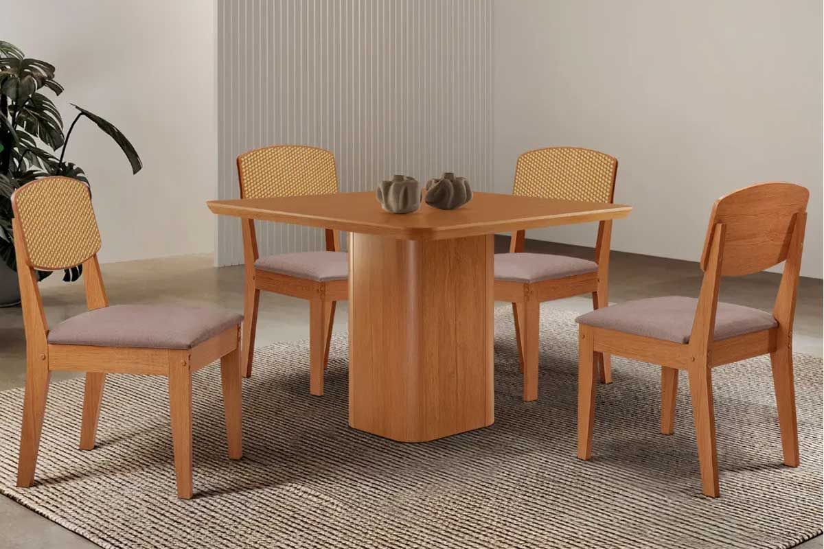 Sala Jantar Mesa Maldivas Curvo 90cm + 4 Cadeiras Havana - Rufato