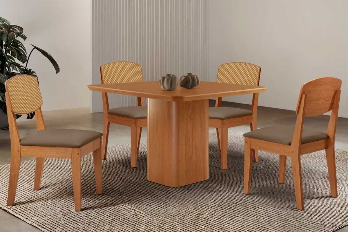 Sala Jantar Mesa Maldivas Curvo 90cm + 4 Cadeiras Havana - Rufato