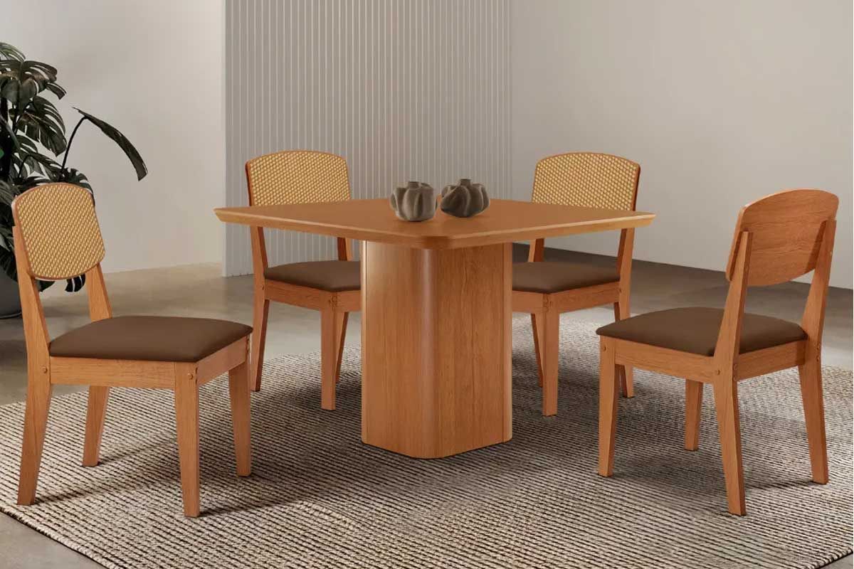 Sala Jantar Mesa Maldivas Curvo 90cm + 4 Cadeiras Havana - Rufato