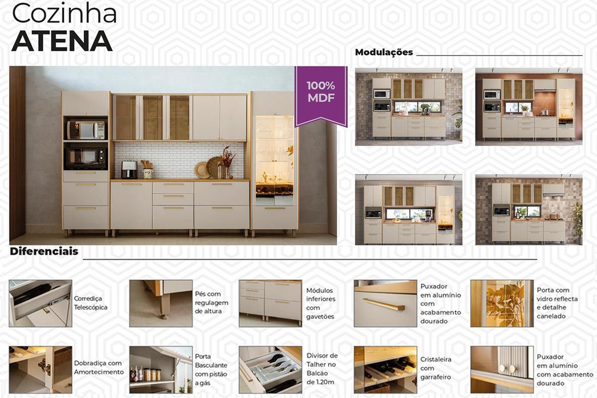 Cozinha Completa Linea Brasil 4 Peças Atena CP25