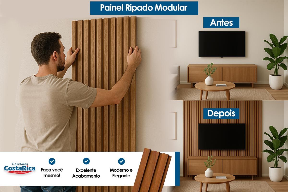 Painel Home p/ TV até 100 Pol Modular 3.0 Ripado 297x250cm Linea Brasil
