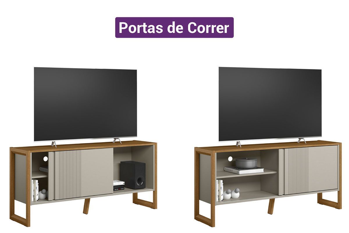 Rack Bancada p/ TV até 55 Pol Gold 1 Pta 1 Prat c/Pés 141x65cm Linea Brasil
