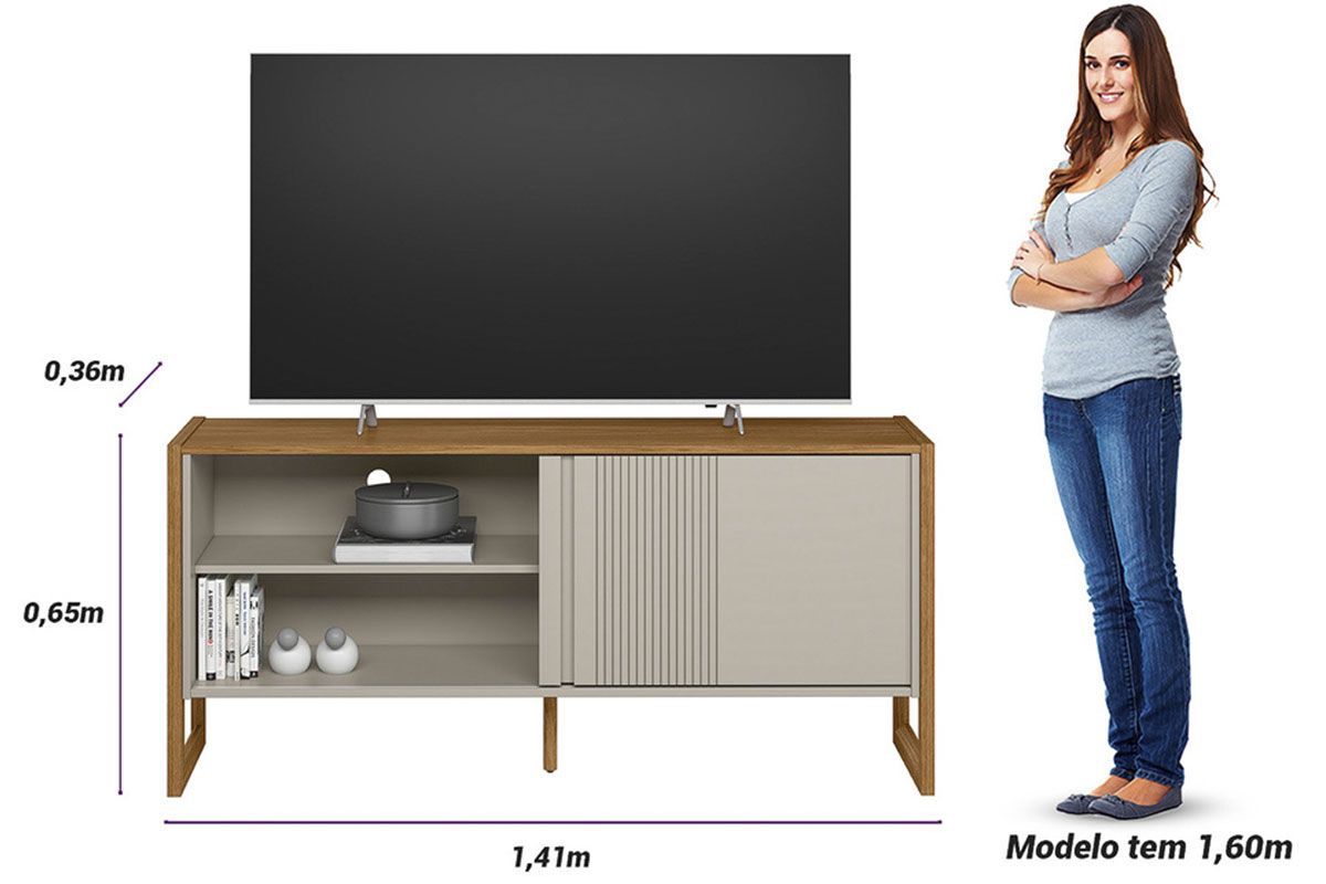 Rack Bancada p/ TV até 55 Pol Gold 1 Pta 1 Prat c/Pés 141x65cm Linea Brasil