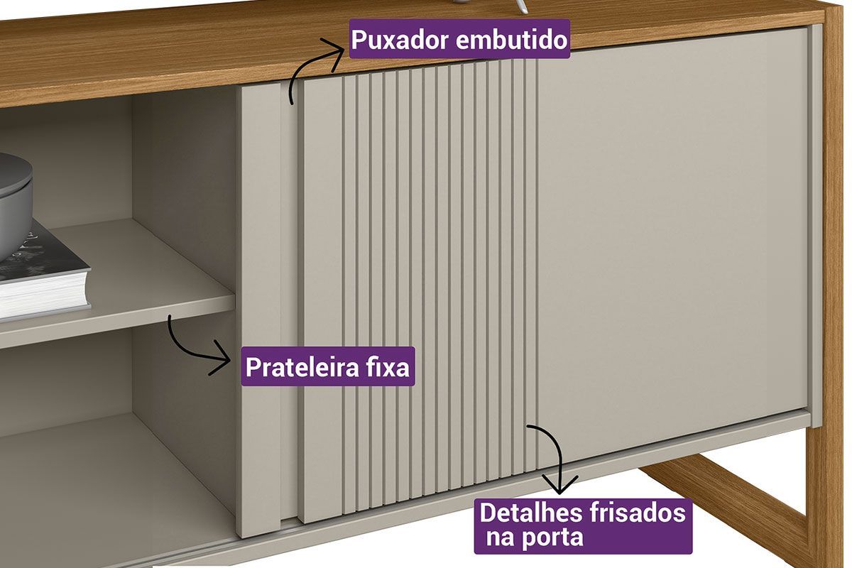 Rack Bancada p/ TV até 55 Pol Gold 1 Pta 1 Prat c/Pés 141x65cm Linea Brasil