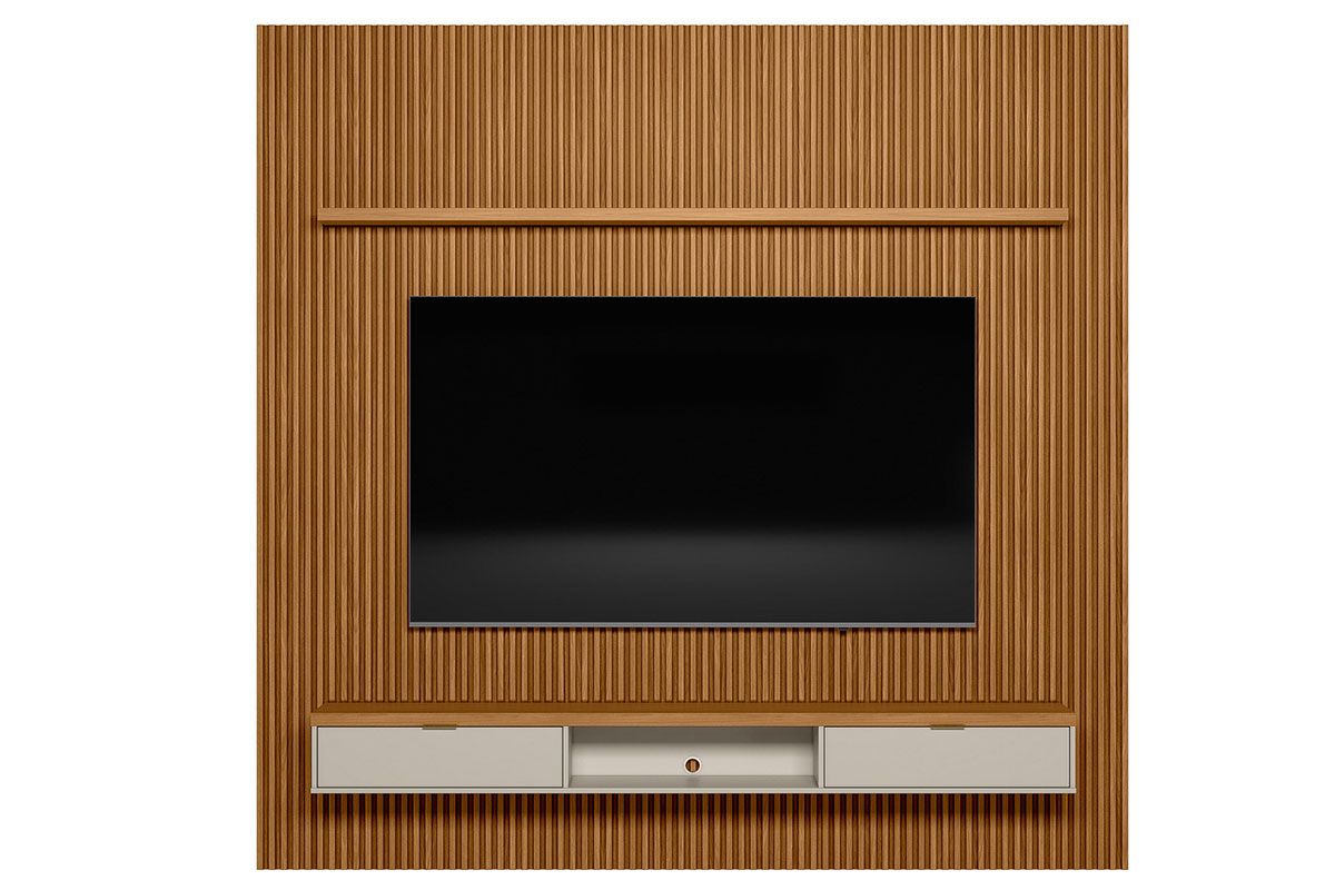 Home p/ TV até 90 Pol Modular 2.6 Ripado c/2 Portas 1 Pratel. 258x250cm Linea Brasil
