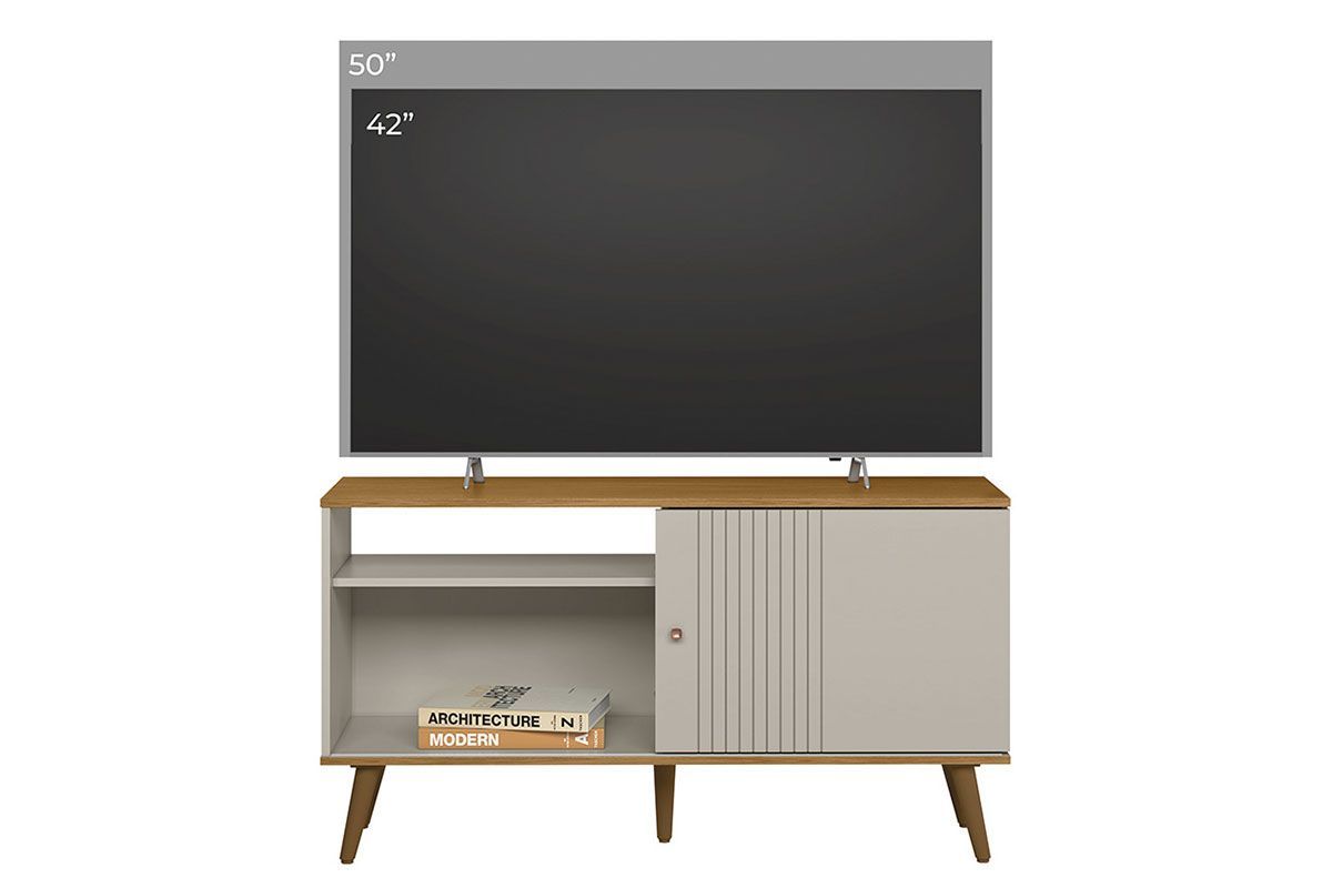 Rack Bancada p/ TV até 50 Pol Rubi 1 Pta 1 Prat c/Pés 120x64cm Linea Brasil