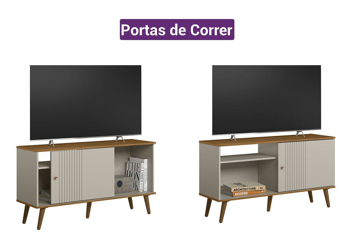 Rack Bancada p/ TV até 50 Pol Rubi 1 Pta 1 Prat c/Pés 120x64cm Linea Brasil