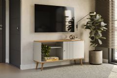 Rack Bancada p/ TV até 50 Pol Rubi 1 Pta 1 Prat c/Pés 120x64cm Linea Brasil