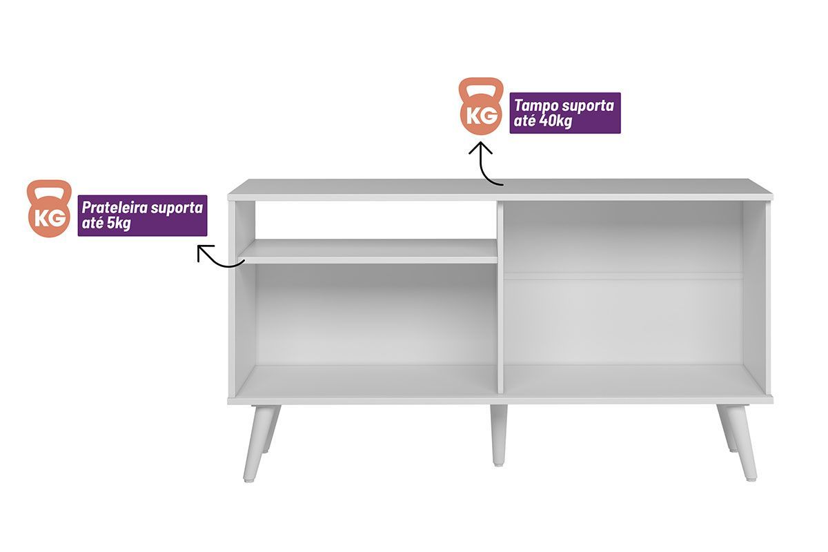 Rack Bancada p/ TV até 50 Pol Rubi 1 Pta 1 Prat c/Pés 120x64cm Linea Brasil